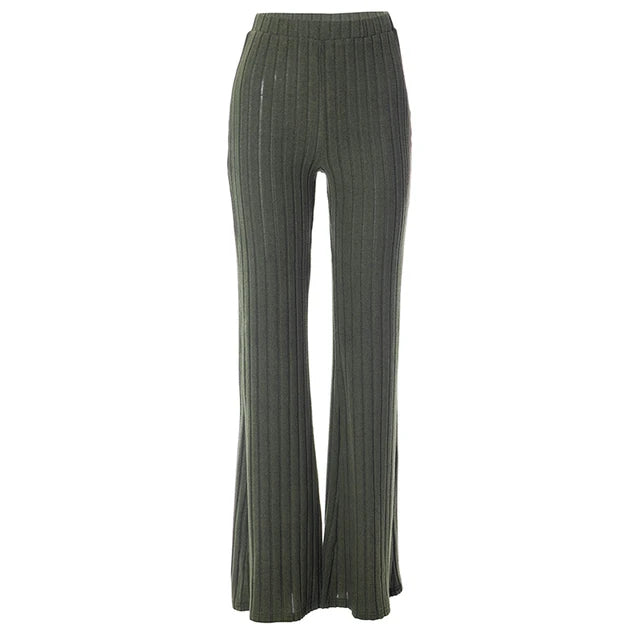Fall New 2025 Solid Wide Pit Stripe Casual Knitted Wide-Legged Pants For Women Keep Warm In Autumn And Winter Streetwea