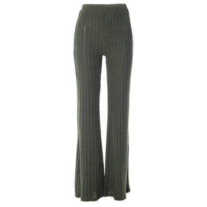 Fall New 2025 Solid Wide Pit Stripe Casual Knitted Wide-Legged Pants For Women Keep Warm In Autumn And Winter Streetwea