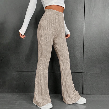 Fall New 2025 Solid Wide Pit Stripe Casual Knitted Wide-Legged Pants For Women Keep Warm In Autumn And Winter Streetwea