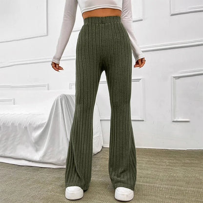 Fall New 2025 Solid Wide Pit Stripe Casual Knitted Wide-Legged Pants For Women Keep Warm In Autumn And Winter Streetwea