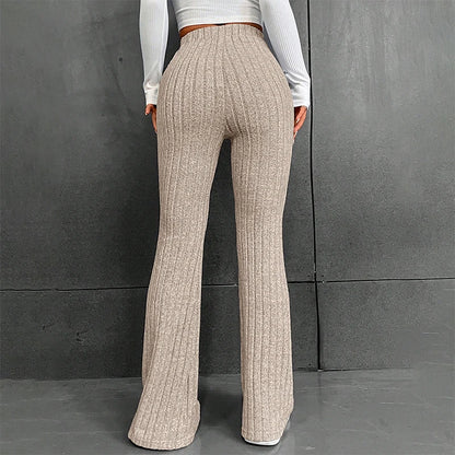 Fall New 2025 Solid Wide Pit Stripe Casual Knitted Wide-Legged Pants For Women Keep Warm In Autumn And Winter Streetwea