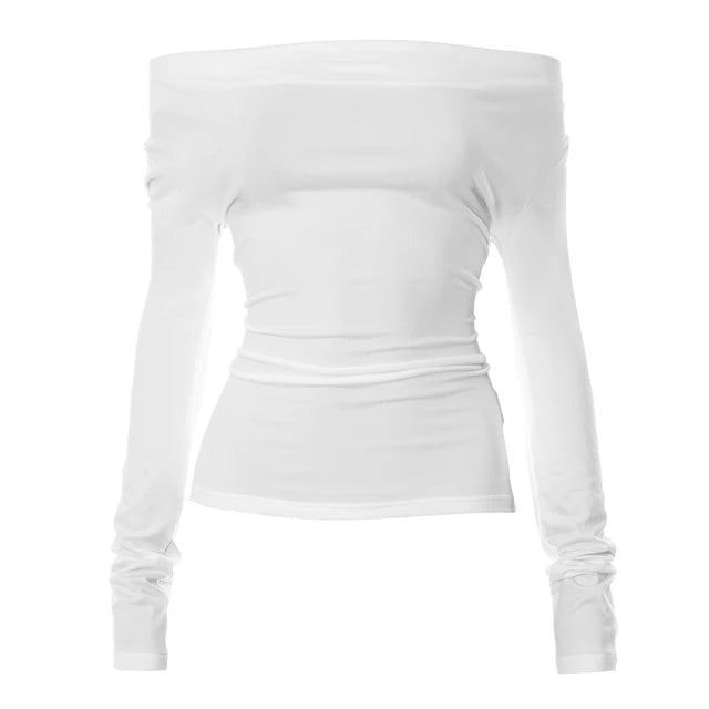 Irregular Swing Collar Ruched Off Shoulder Crop Vest Long Sleeve Backless Strappy Women Casual Tops Streetwear In Autum