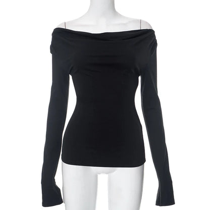 Irregular Swing Collar Ruched Off Shoulder Crop Vest Long Sleeve Backless Strappy Women Casual Tops Streetwear In Autum