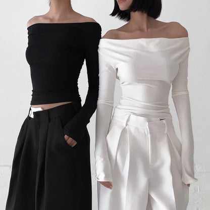 Irregular Swing Collar Ruched Off Shoulder Crop Vest Long Sleeve Backless Strappy Women Casual Tops Streetwear In Autum