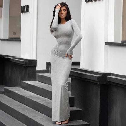Square Knitted Cotton Long Mermaid Full Sleeve Stretch Basic Bodycon Fishtail Robe Sexy Maxi Dress