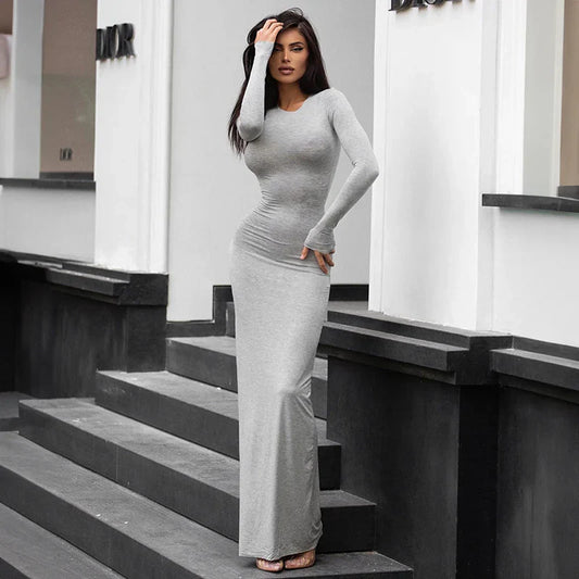 Square Knitted Cotton Long Mermaid Full Sleeve Stretch Basic Bodycon Fishtail Robe Sexy Maxi Dress