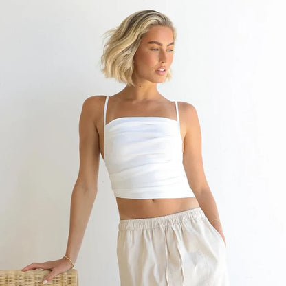 Color Irregular Ruched Backless Crop Tops Tanks & Camis Tank Top