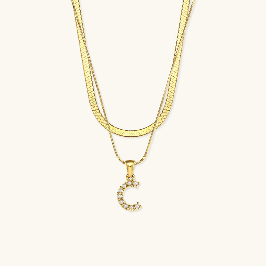 Opal Charm - LayeRed Gold Initial Necklace