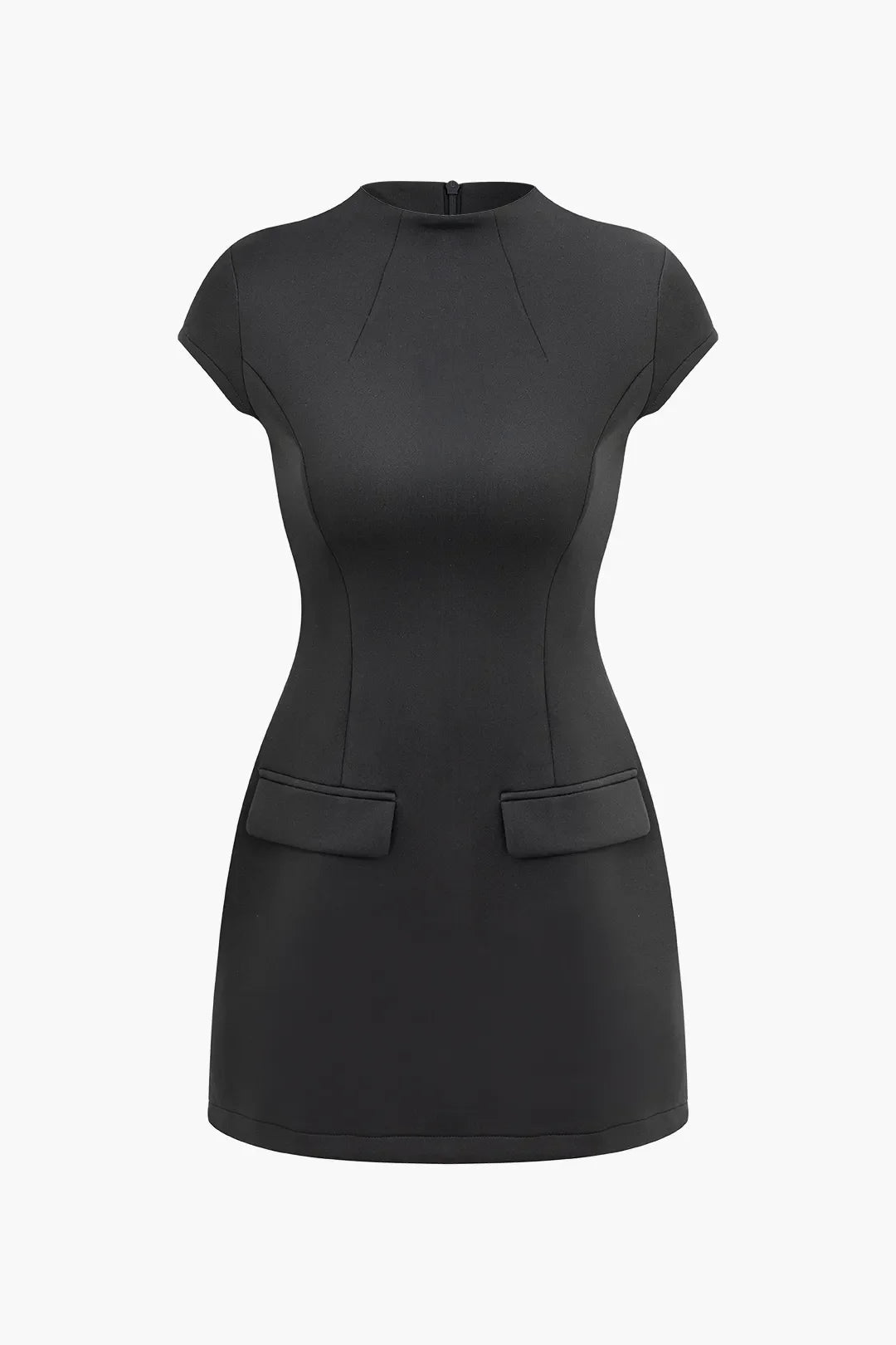 Calliope Solid Black Round Neck Short Sleeve Midi Party Dress