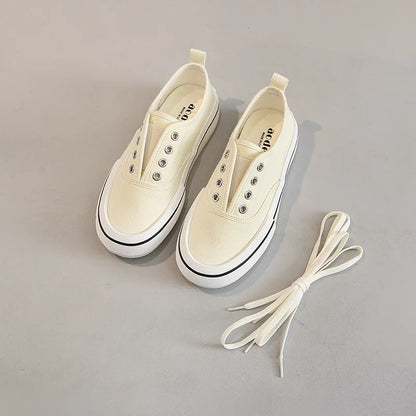 Canvas Lace Up Shallow Casual Shoes Round Toe SSolid Color Comfort Runner Outsole Sweet Novelit Shoes For Women Concise Fashion