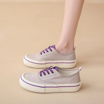 Canvas Lace Up Shallow Casual Shoes Round Toe SSolid Color Comfort Runner Outsole Sweet Novelit Shoes For Women Concise Fashion
