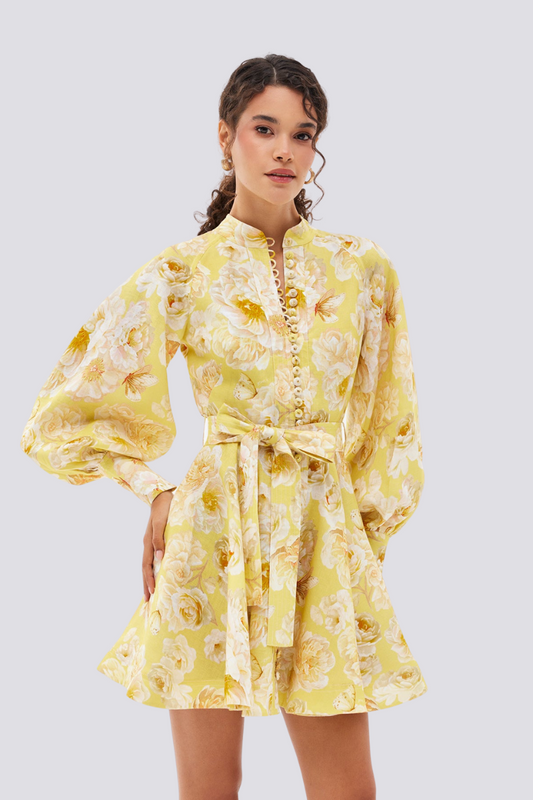 Cassiopée Minivestido floral con mangas abullonadas