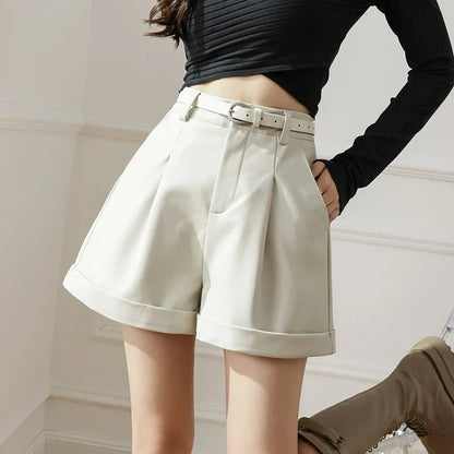 FashionSierra - New Autumn Winter High Waist Black Leather Female Boots Women 2025 Shorts