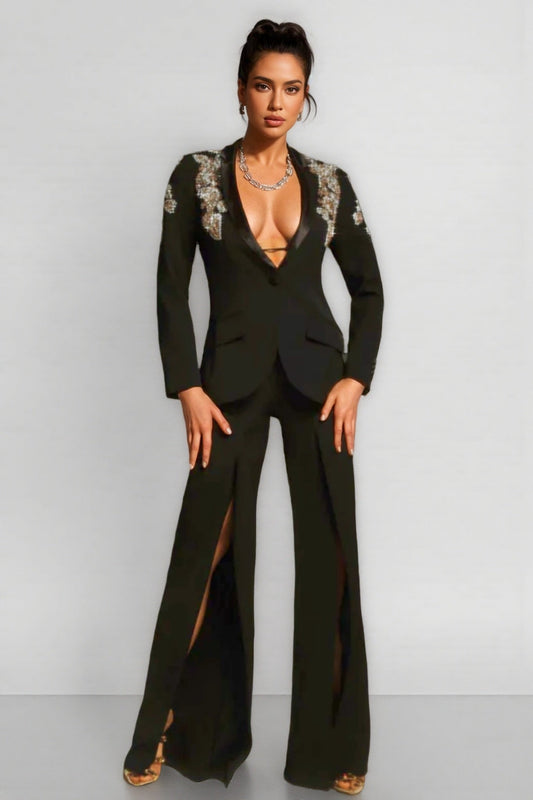 Pael Rhinestone Split Blazer Set