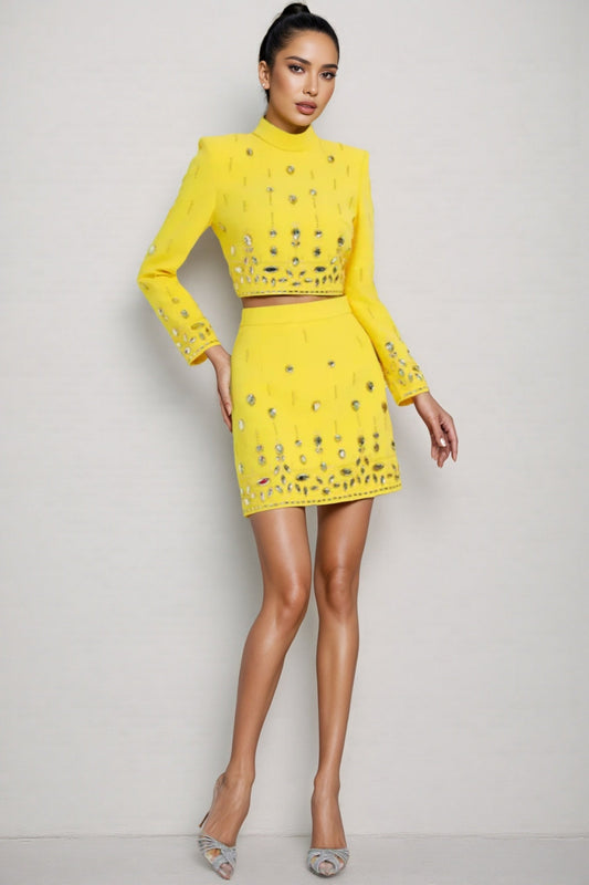 Velia Beaded Short Top Mini Dress Two-Piece Set