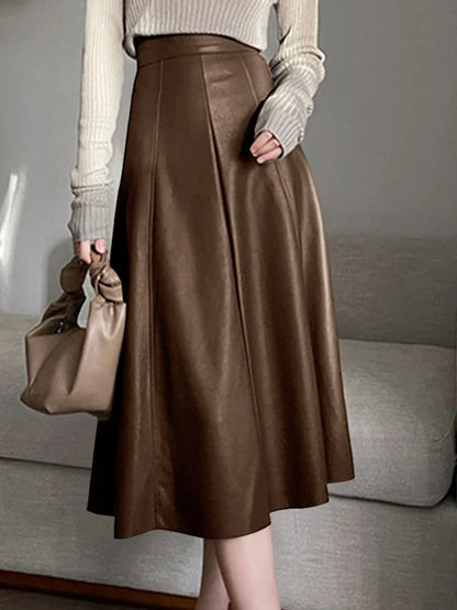 Elegant PU Leather High-Waist Party Skirt Bottom