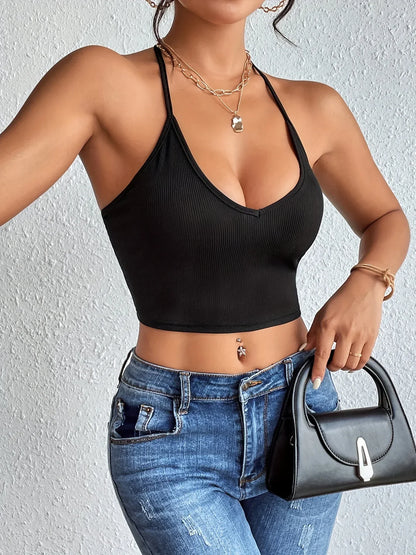 Halter Neck Crop Top-Backless & Criss Cross Detail-Perfect for Summer Crop Top