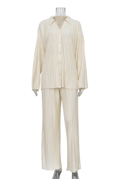 Conjunto de pantalón plisado de manga larga de color liso