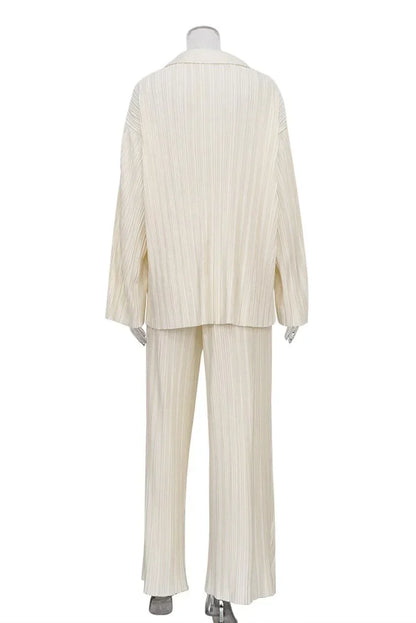 Conjunto de pantalón plisado de manga larga de color liso