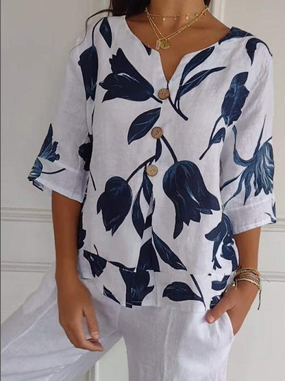 Estien - Camisa informal transpirable con botones para mujer