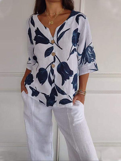 Estien - Camisa informal transpirable con botones para mujer