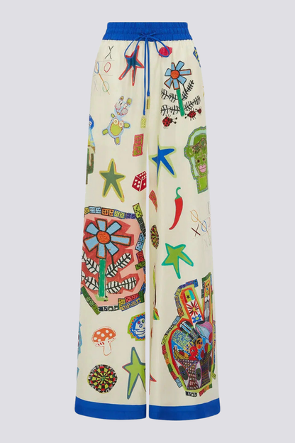 Conjunto de pantalón de patchwork con cuello en V de Clarette