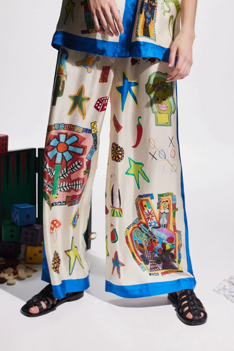 Conjunto de pantalón de patchwork con cuello en V de Clarette