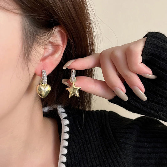 Gold Plated Heart Star Women Punk Hip Hop Silver Jewelry Female Earring