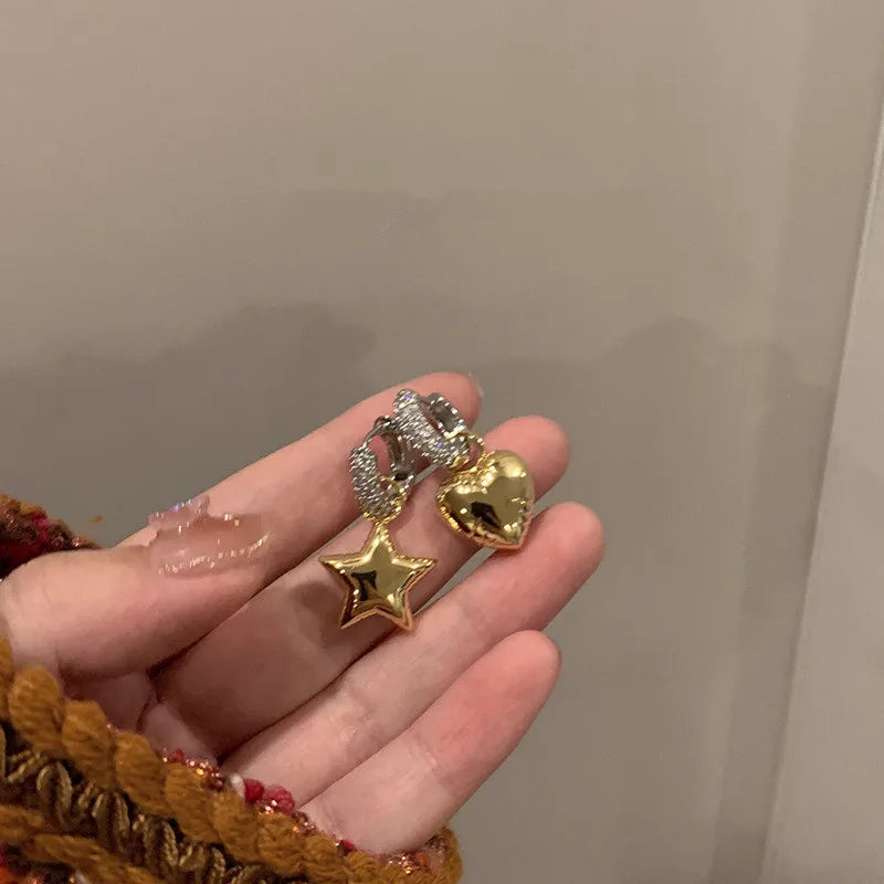 Gold Plated Heart Star Women Punk Hip Hop Silver Jewelry Female Earring