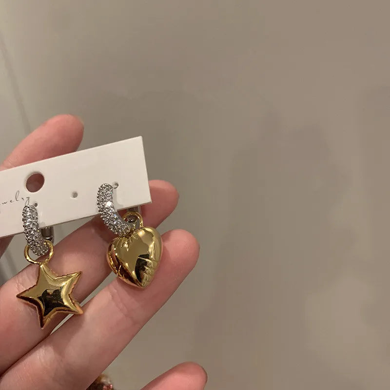 Gold Plated Heart Star Women Punk Hip Hop Silver Jewelry Female Earring