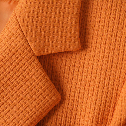 Women's Chic Orange Buttoned Pocket Blazer with Textured Fabric | For Everyday Wear