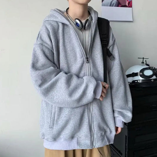 Clothes Hoodies Sweatshirt Drawstring Zip Up Drop Shoulder 2025 Streetwear Tops Coat