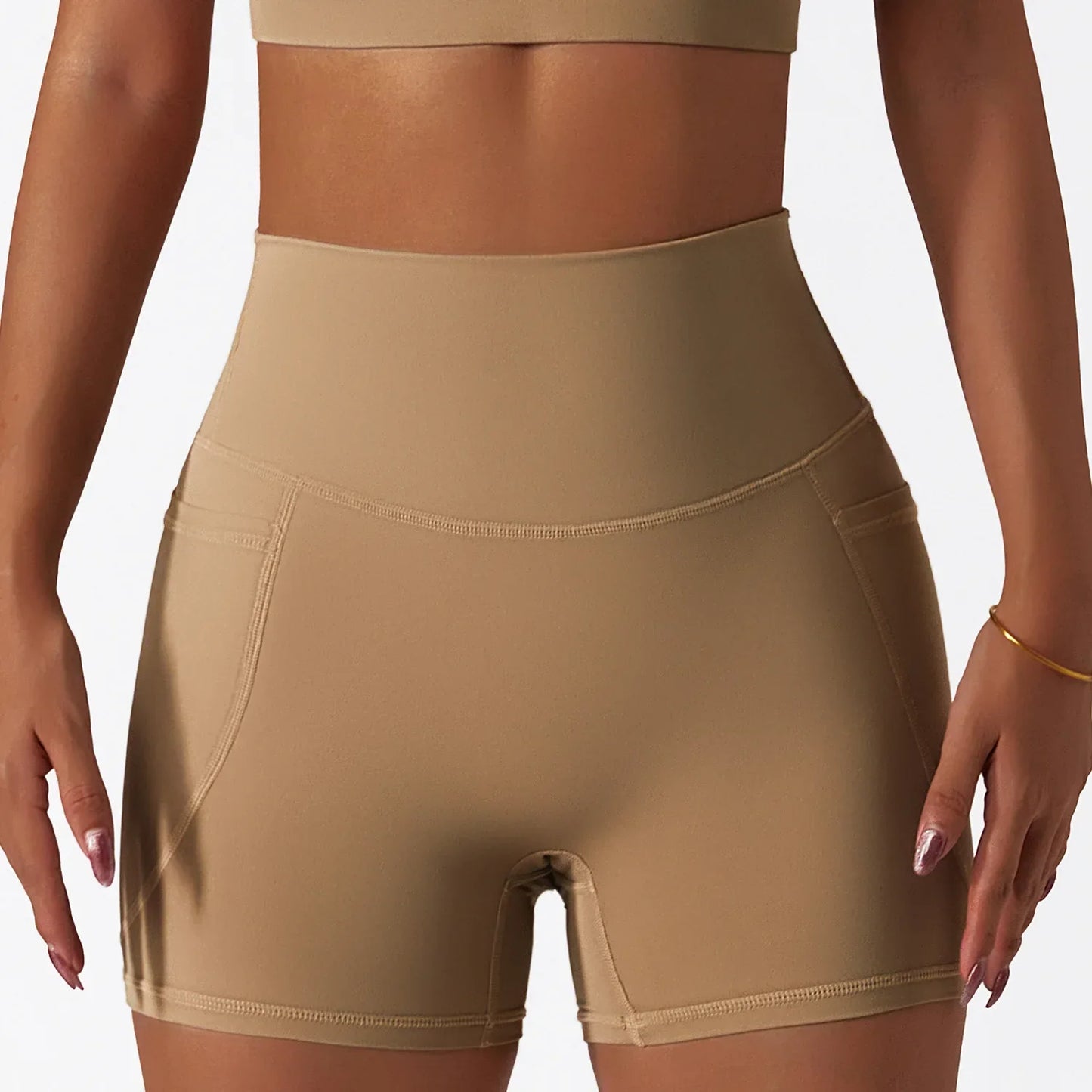 Skin Friendly Summer High Waist Hip Lift Pants Pocket Breathable Running Cycling Sports Short