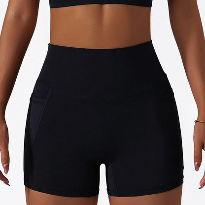 Skin Friendly Summer High Waist Hip Lift Pants Pocket Breathable Running Cycling Sports Short