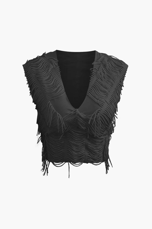 Conica Black V-neck Cap Sleeve Crop Top And Slit Maxi Skirt Set