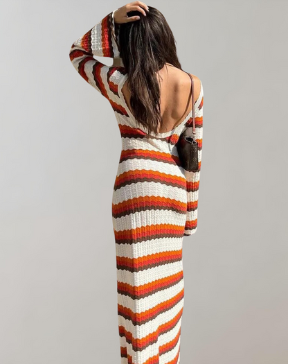 Vestido largo informal de punto a rayas para mujer | Ideal para primavera/verano