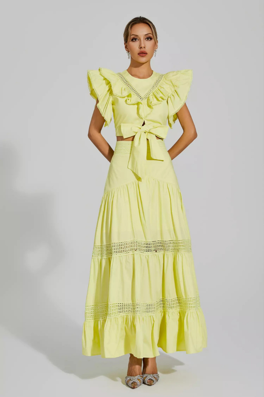 Conjunto de falda con volantes y cuello redondo Coraline