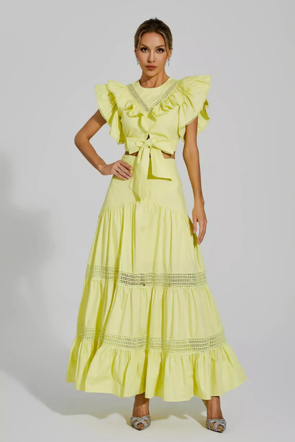 Conjunto de falda con volantes y cuello redondo Coraline