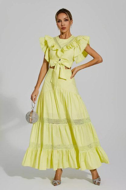 Conjunto de falda con volantes y cuello redondo Coraline