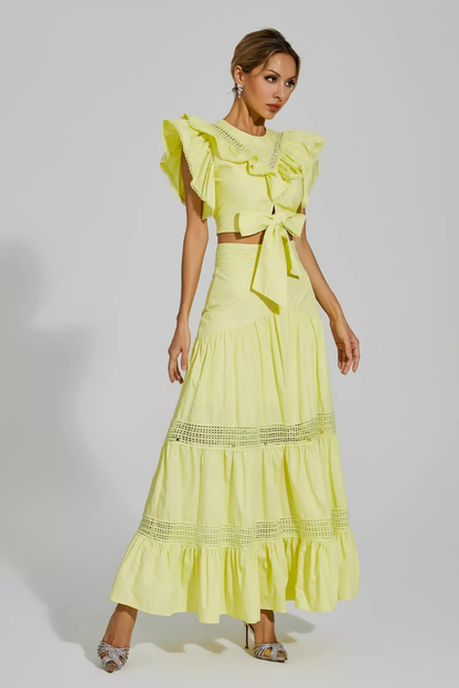 Conjunto de falda con volantes y cuello redondo Coraline
