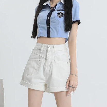 Summer Fashion Casual High Waist Slim Wide Leg Shorts