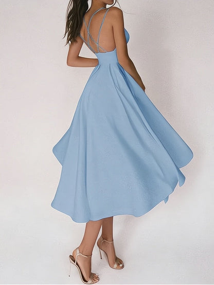 Vestido elegante de mujer con escote en V y cintura ceñida para invitada de boda | Ideal para primavera/verano