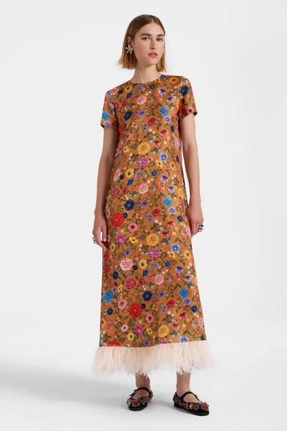 Floral - Printed Feather - Hem Dress