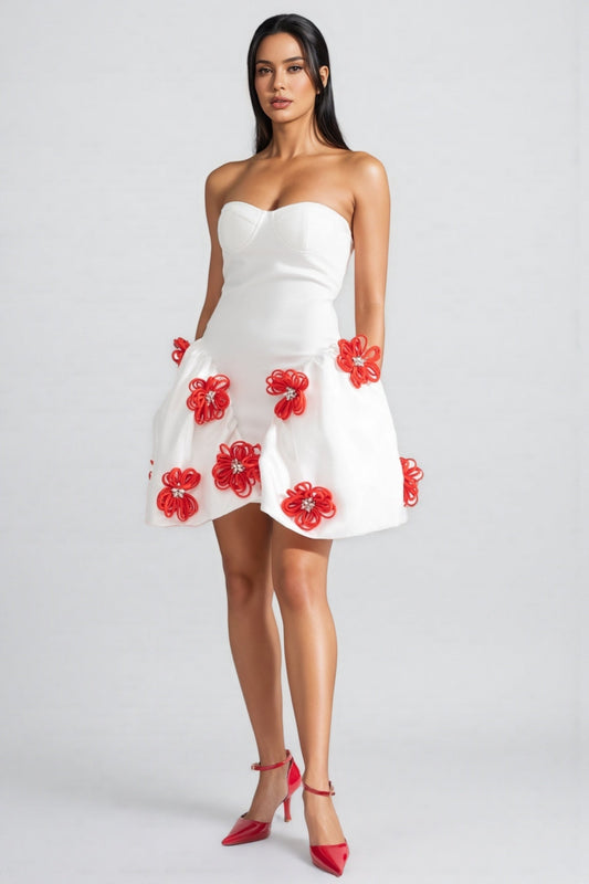 Jaxyn 3D Silver Floral Mini Dress