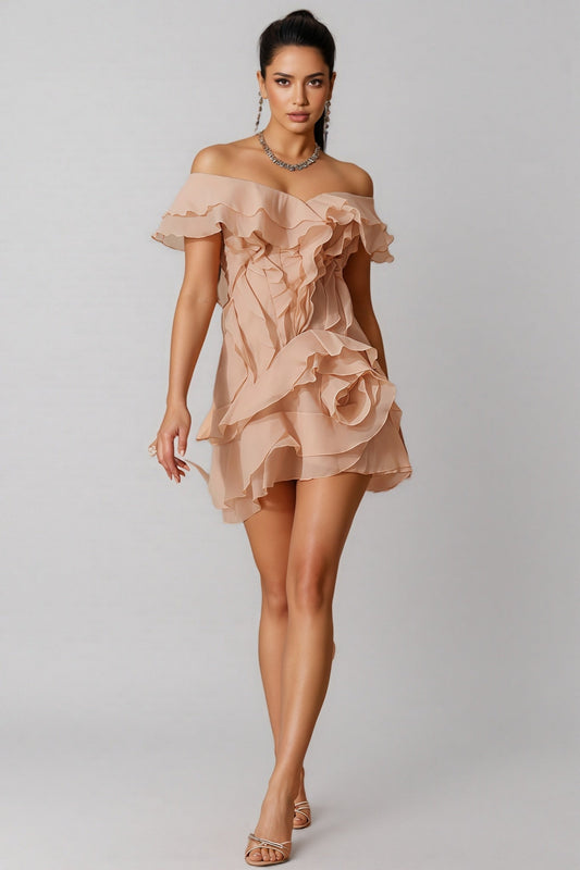 Xexelle V Neck Ruffle Mini Dress