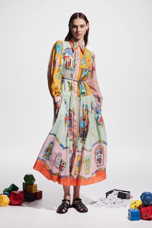 Vestido largo de patchwork con mangas globo de Danielle