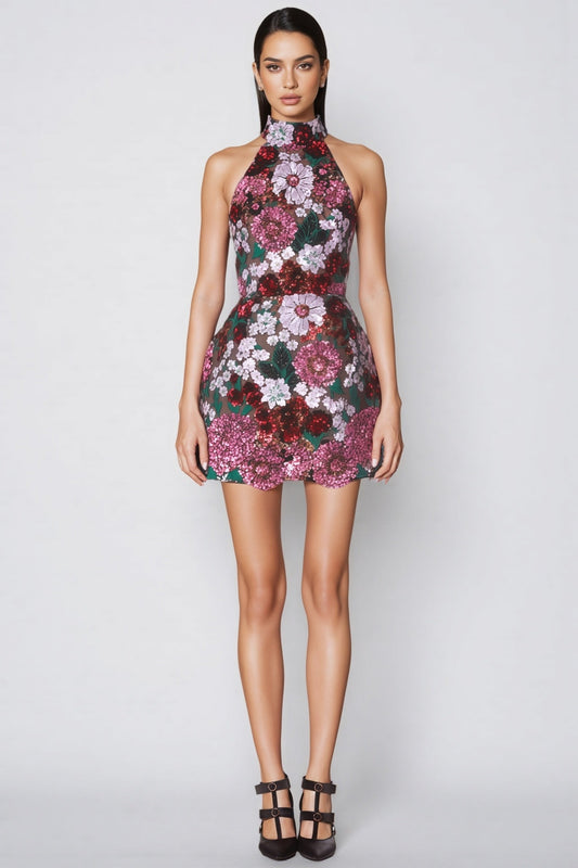Zaelyx Pink Sequin Multi Mini Dress