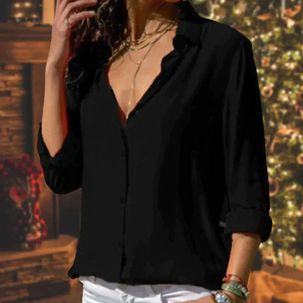 Blusa clásica de gasa abotonada para mujer | Ideal para primavera/verano