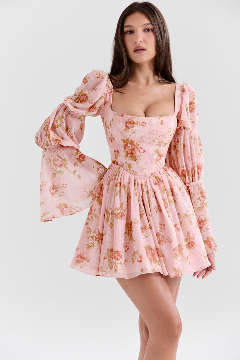 Minivestido floral con escote cuadrado divino