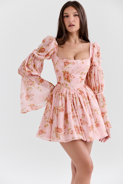 Minivestido floral con escote cuadrado divino
